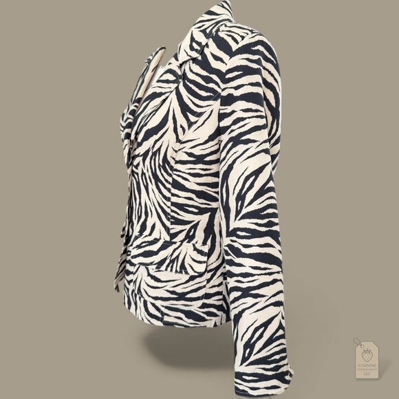 Silk Blend Zebra Print Blazer Jacket Structured Mob Wife Statement Coat L 12 - Picture 5 of 9